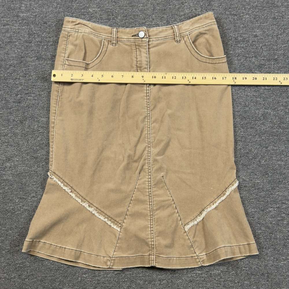 Anthropologie Louie Corduroy Fringe Skirt Tan Stretch Size 8 Peplum Hem Boho - Picture 7 of 10